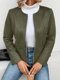 Nukty Long Sleeves Loose Pockets Solid Color Split-Joint Zipper Round-Neck Jackets Outerwear
