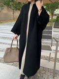 Nukty Long Sleeves Loose Solid Color Collarless Woolen Coat