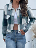 Nukty Long Sleeves Loose Buttoned Plaid Pockets Split-Joint Lapel Jackets Outerwear