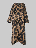 Nukty Long Sleeves Loose Buttoned Leopard Pockets Split-Joint V-Neck Outerwear Trench Coats