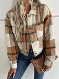 Nukty Long Sleeves Loose Buttoned Plaid Pockets Split-Joint Lapel Jackets Outerwear
