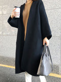Nukty Long Sleeves Loose Solid Color Collarless Woolen Coat