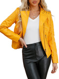 Nukty Long Sleeves Split-Joint Zipper Mock Neck PU Jackets Outerwear