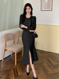 Nukty party look inspos Elegant Rose Princess Mermaid Dresses for Women Puff Sleeve V-neck Slim Waist Split Long Dress Vintage French Party Vestidos New
