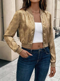 Nukty Long Sleeves Loose Shiny Split-Joint Zipper Round-Neck Outerwear