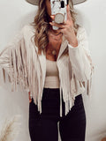 Nukty Long Sleeves Solid Color Split-Joint Tasseled Notched Collar Jackets