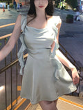 Nukty party look inspos Elegant Party Y2k Mini Stain Dress Women Sleeveless Fairy Strap Dress Office Lady Vintage One Piece Dress Korean 2024 Summer