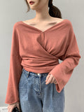 Nukty Long Sleeves Loose Buttoned Solid Color V-Neck Cardigan Tops