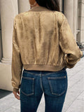 Nukty Long Sleeves Loose Shiny Split-Joint Zipper Round-Neck Outerwear