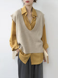 Nukty Knitting Irregularity Solid V-Neck Vest