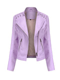 Nukty Long Sleeves Split-Joint Zipper Mock Neck PU Jackets Outerwear