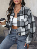 Nukty Long Sleeves Loose Buttoned Plaid Pockets Split-Joint Lapel Jackets Outerwear