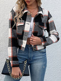Nukty Long Sleeves Loose Buttoned Plaid Pockets Split-Joint Lapel Jackets Outerwear