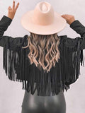 Nukty Long Sleeves Solid Color Split-Joint Tasseled Notched Collar Jackets