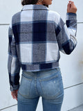 Nukty Long Sleeves Loose Buttoned Plaid Pockets Split-Joint Lapel Jackets Outerwear