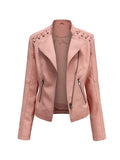 Nukty Long Sleeves Split-Joint Zipper Mock Neck PU Jackets Outerwear