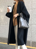 Nukty Long Sleeves Loose Solid Color Collarless Woolen Coat