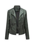 Nukty Long Sleeves Split-Joint Zipper Mock Neck PU Jackets Outerwear