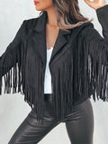 Nukty Long Sleeves Solid Color Split-Joint Tasseled Notched Collar Jackets
