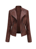 Nukty Long Sleeves Split-Joint Zipper Mock Neck PU Jackets Outerwear