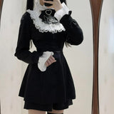 Nukty party look inspos Japanese Punk Style Y2k Lolita OP Dress Women Vintage Elegant Ruffle Bow Lace Evening Party Dresses Female High Waist Slim Dress