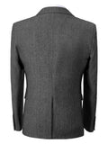 Nukty Polyester Blend Men'S 3pcs Suit Set - Vintage Herringbone Party Suit with Lapel Collar, Non-Stretch Fabric, Solid Color, Long Sleeve, Fall/Winter Season, Button-Front Details, Regular Fit Pants, and Vest - Woven Polyes
