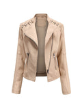 Nukty Long Sleeves Split-Joint Zipper Mock Neck PU Jackets Outerwear