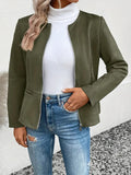 Nukty Long Sleeves Loose Pockets Solid Color Split-Joint Zipper Round-Neck Jackets Outerwear