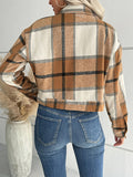 Nukty Long Sleeves Loose Buttoned Plaid Pockets Split-Joint Lapel Jackets Outerwear
