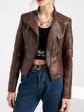Nukty Long Sleeves Split-Joint Zipper Mock Neck PU Jackets Outerwear
