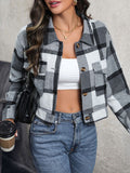 Nukty Long Sleeves Loose Buttoned Plaid Pockets Split-Joint Lapel Jackets Outerwear