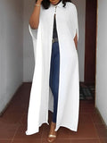 Nukty Batwing Sleeves Loose Solid Color Split-Joint Lapel Cover-Ups Tops Outerwear