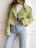 Nukty Long Sleeves Loose Plaid Split-Joint Peter Pan Collar Jackets&Coats