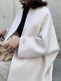 Nukty Long Sleeves Loose Solid Color Collarless Woolen Coat