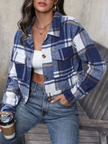 Nukty Long Sleeves Loose Buttoned Plaid Pockets Split-Joint Lapel Jackets Outerwear