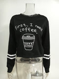 Nukty Sweatshirt New Style Coffee Cup Letter Print round Neck Long Sleeve Sweater