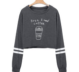 Nukty Sweatshirt New Style Coffee Cup Letter Print round Neck Long Sleeve Sweater
