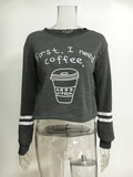 Nukty Sweatshirt New Style Coffee Cup Letter Print round Neck Long Sleeve Sweater
