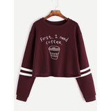 Nukty Sweatshirt New Style Coffee Cup Letter Print round Neck Long Sleeve Sweater
