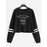 Nukty Sweatshirt New Style Coffee Cup Letter Print round Neck Long Sleeve Sweater