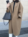 Nukty Long Sleeves Loose Solid Color Collarless Woolen Coat