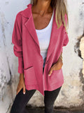 Nukty Long Sleeves Loose Pockets Solid Color Split-Joint Lapel Outerwear