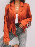 Nukty Long Sleeves Solid Color Split-Joint Tasseled Notched Collar Jackets