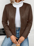 Nukty Long Sleeves Loose Pockets Solid Color Split-Joint Zipper Round-Neck Jackets Outerwear