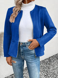 Nukty Long Sleeves Loose Pockets Solid Color Split-Joint Zipper Round-Neck Jackets Outerwear