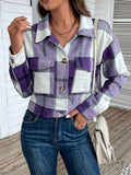 Nukty Long Sleeves Loose Buttoned Plaid Pockets Split-Joint Lapel Jackets Outerwear