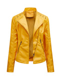 Nukty Long Sleeves Split-Joint Zipper Mock Neck PU Jackets Outerwear