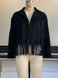 Nukty Long Sleeves Solid Color Split-Joint Tasseled Notched Collar Jackets