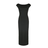 Nukty  Women's Backless Maxi Dress Sexy Solid Slim Fit Short Sleeve Elegant Bodycon Long Dresses for Streetwear Female Clothes
