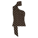 Nukty  Women's Polka Dots Print Halter Neck Camisole Summer Holiday Cro Top Y2K Coquette Backless Hollow out Ribbon Design